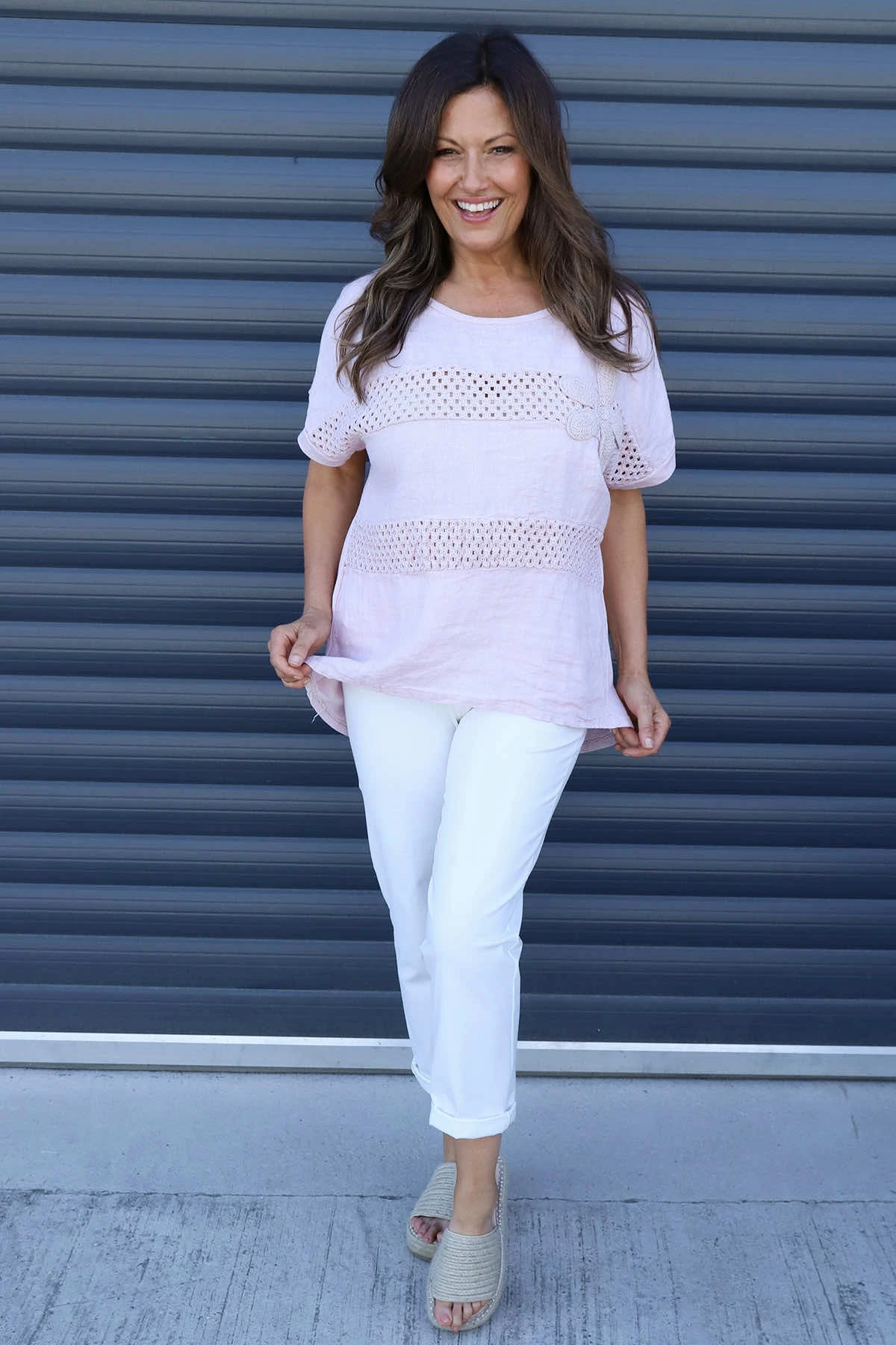 Jana Crochet Detail Cotton Top Pink 3 Jana Crochet Detail Cotton Top Pink