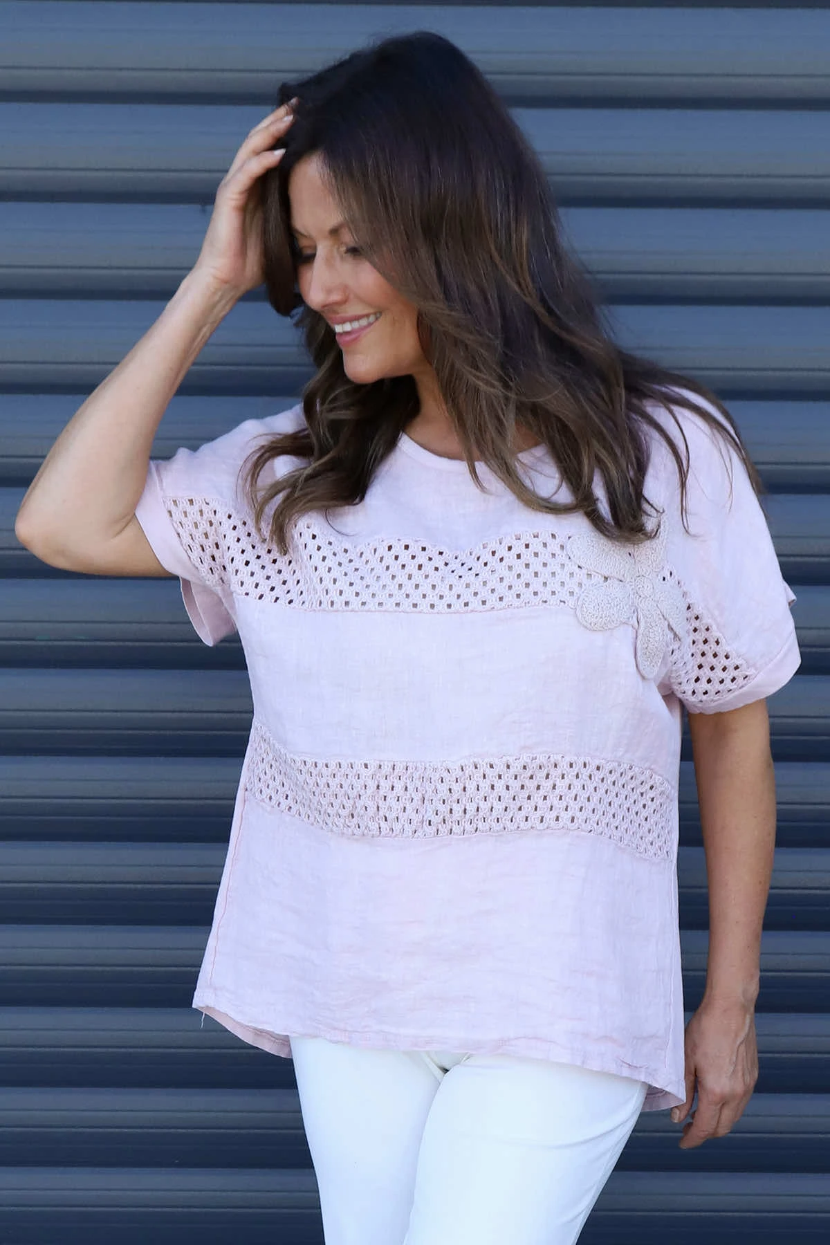 Jana Crochet Detail Cotton Top Pink 4 Jana Crochet Detail Cotton Top Pink - Image 2