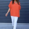 Malvina V-Neck Top Coral Red 1 Malvina V-Neck Top Coral Red -Kitandkaboodal Store IMG 9036 2c87bff1 d15f 419d bf95 58f30ece569f