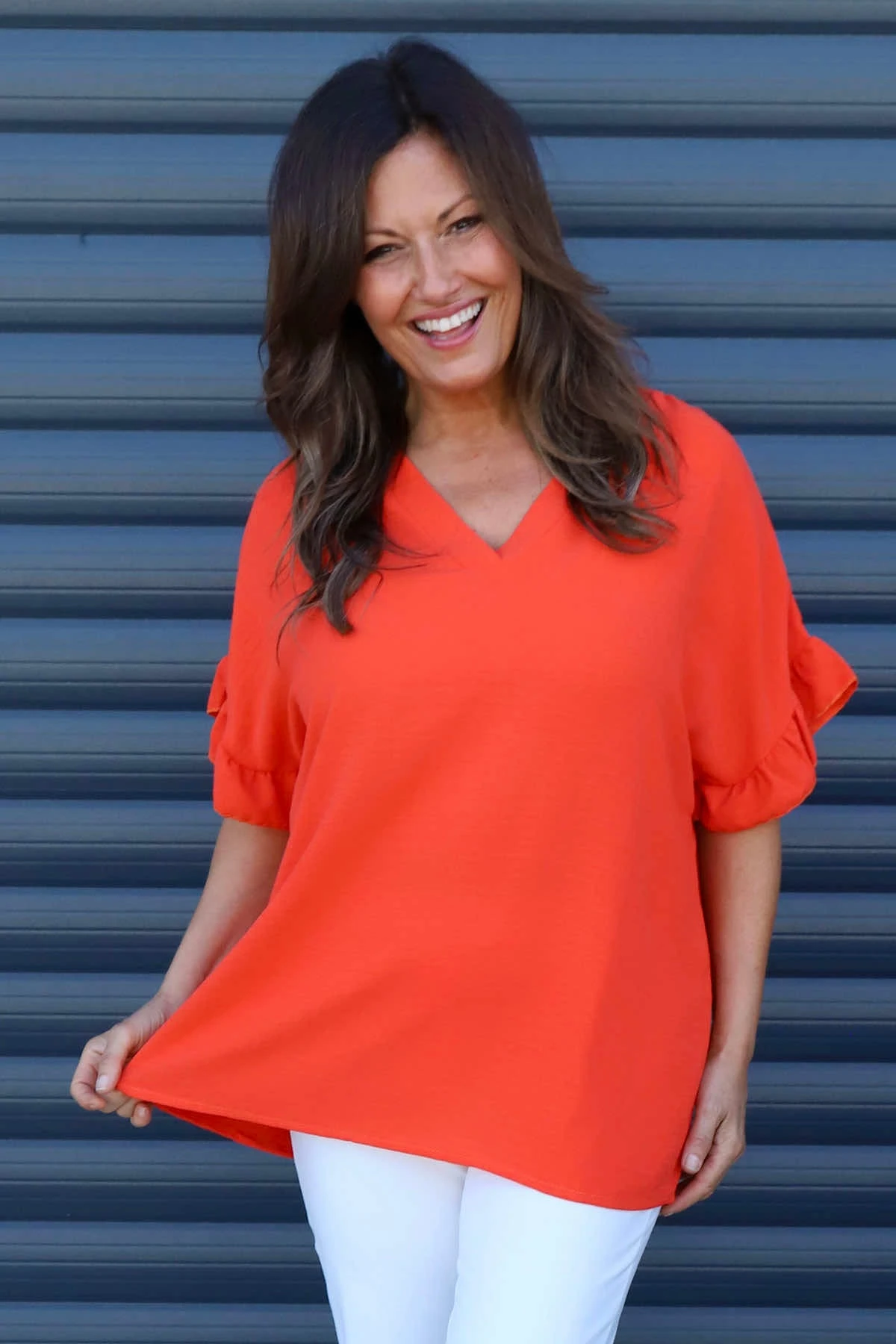 Malvina V-Neck Top Coral Red 4 Malvina V-Neck Top Coral Red - Image 2