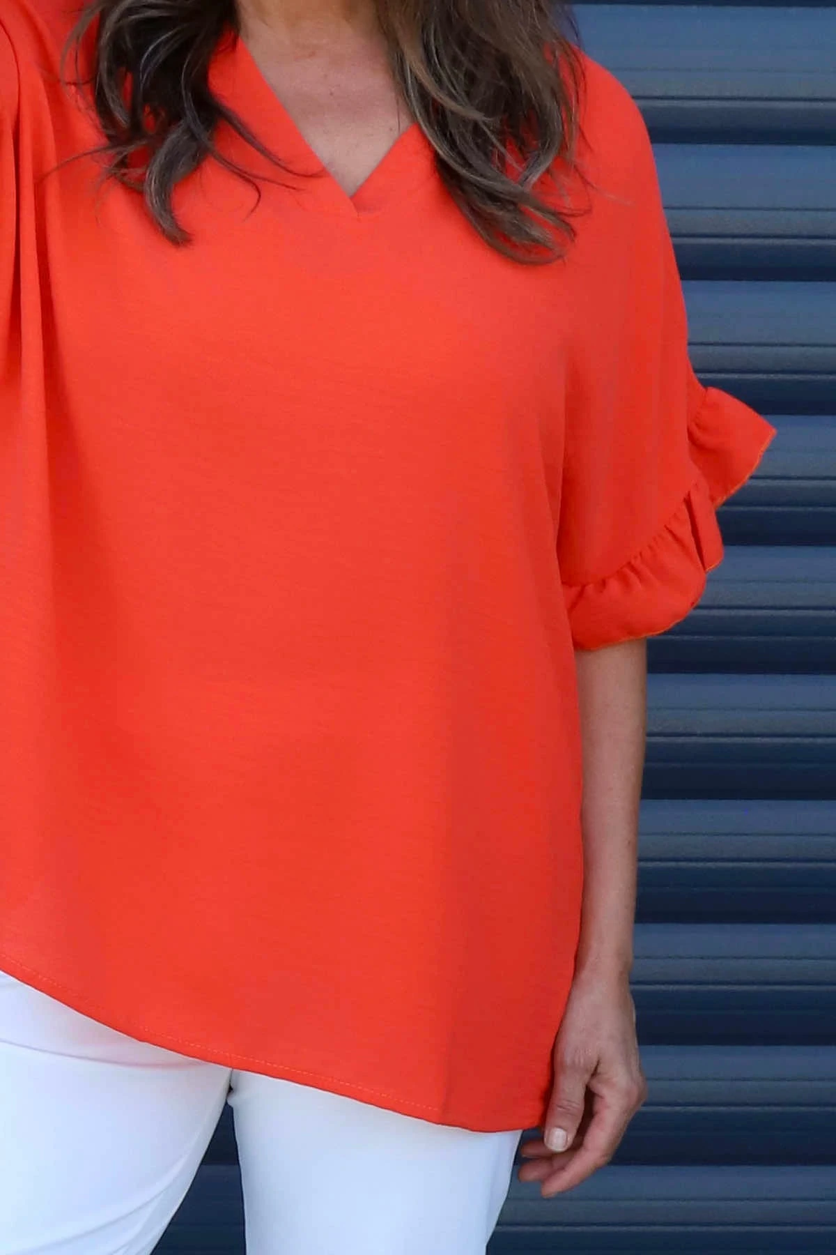 Malvina V-Neck Top Coral Red 5 Malvina V-Neck Top Coral Red - Image 3