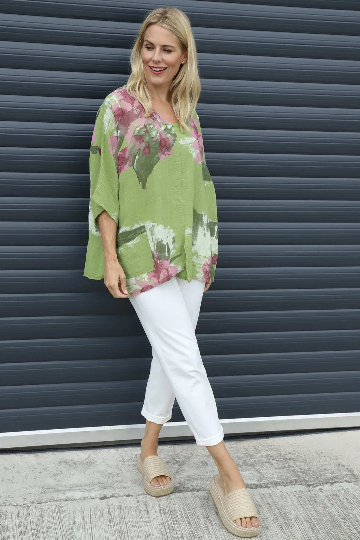 Isolde Floral Print Linen Top Olive 3 Isolde Floral Print Linen Top Olive