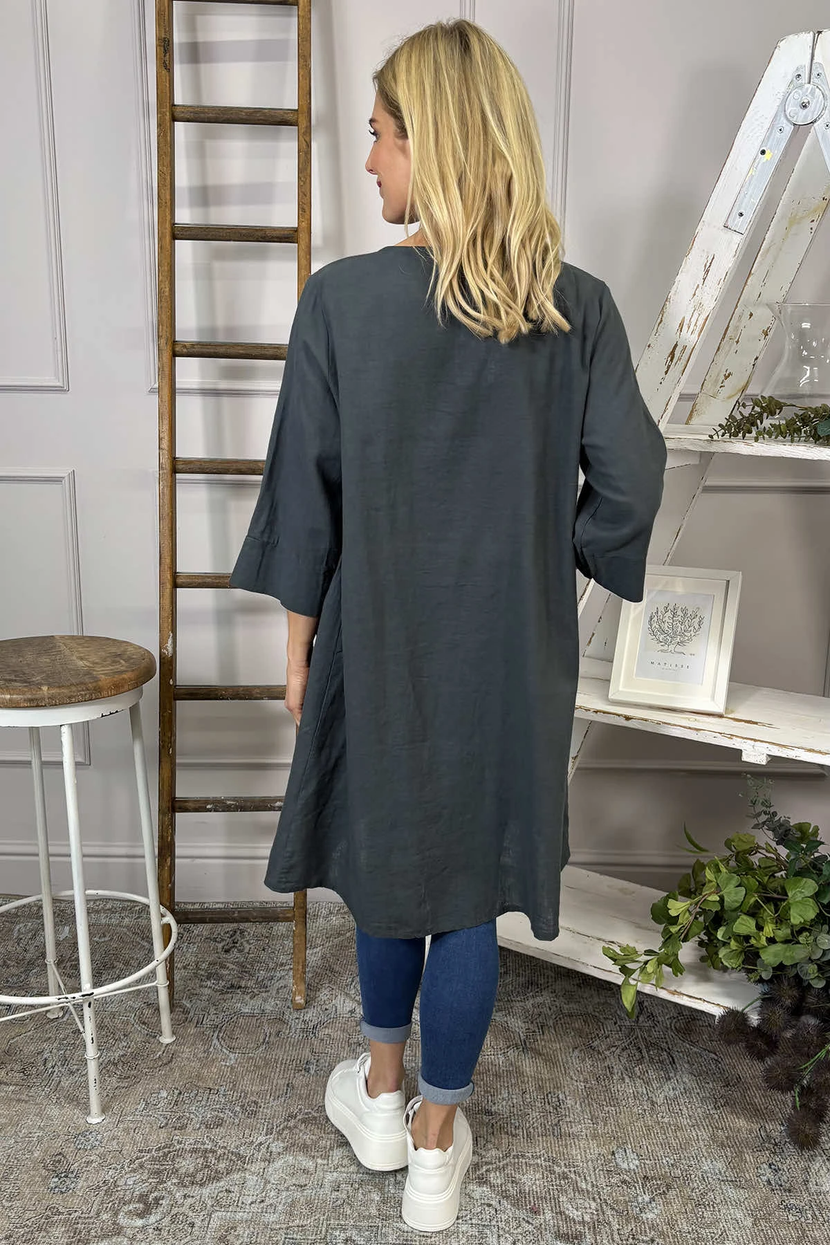 Alara Linen Dress Charcoal 6 Alara Linen Dress Charcoal - Image 4