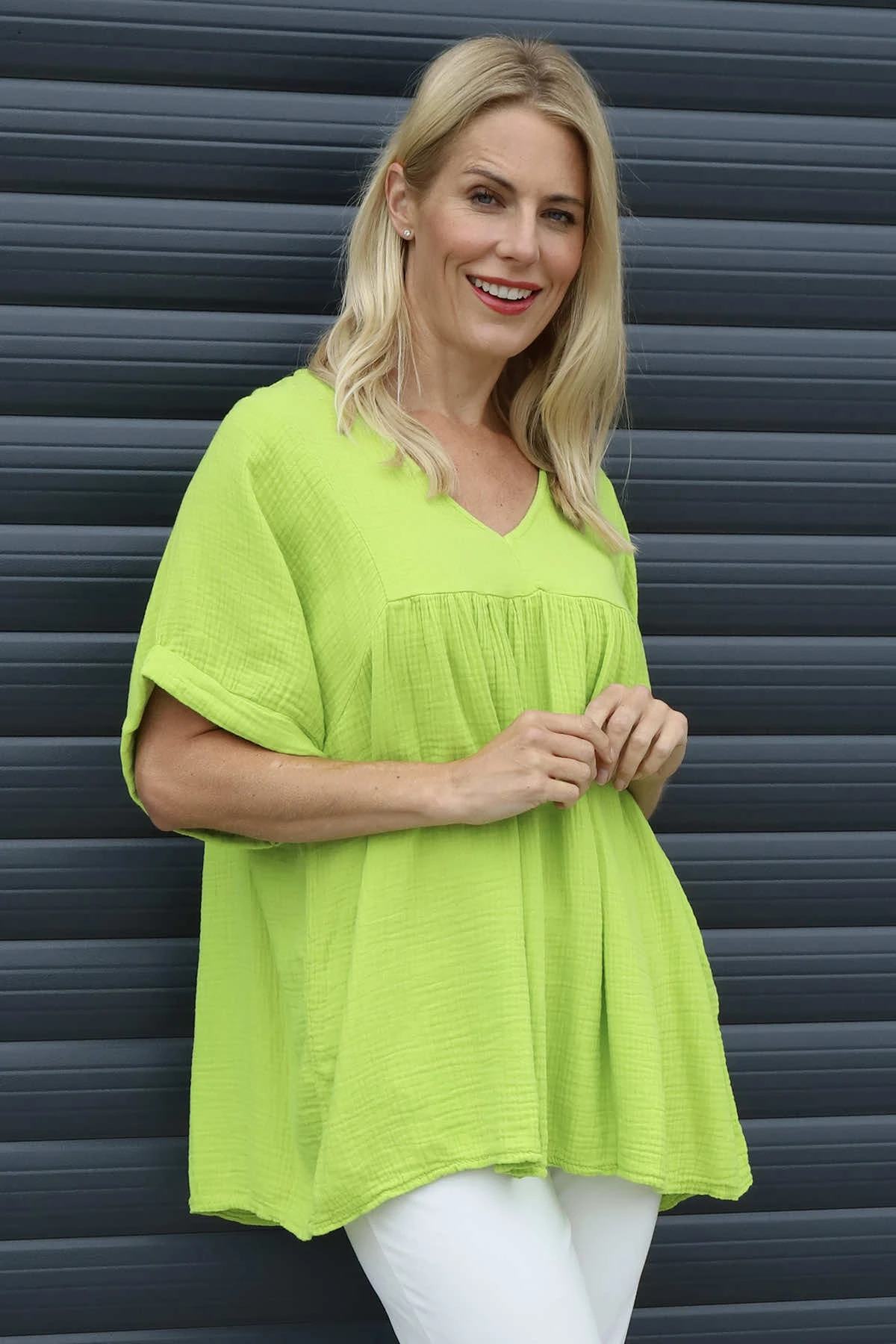Ravello Crinkle Cotton Top Lime 3 Ravello Crinkle Cotton Top Lime