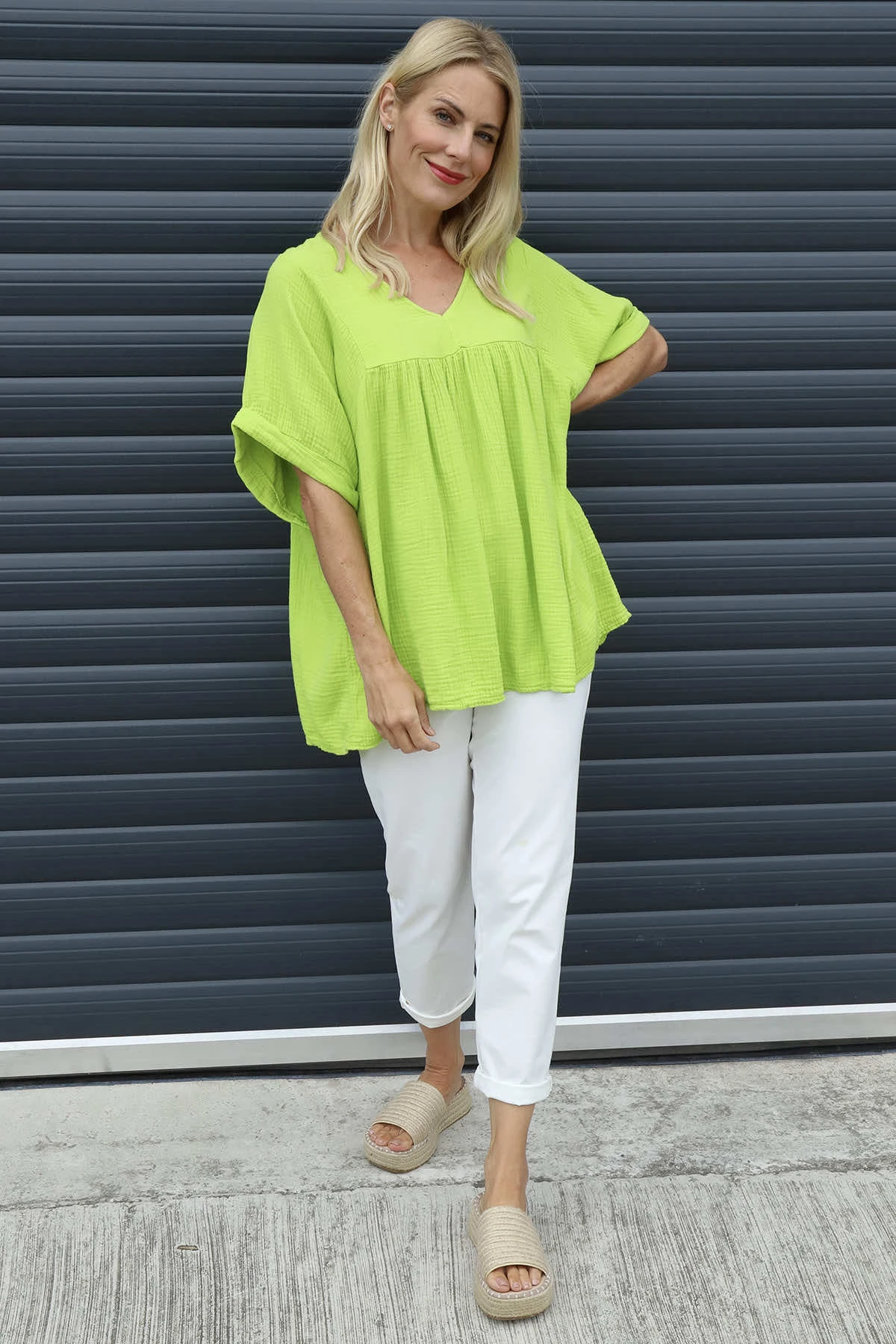 Ravello Crinkle Cotton Top Lime 4 Ravello Crinkle Cotton Top Lime - Image 2