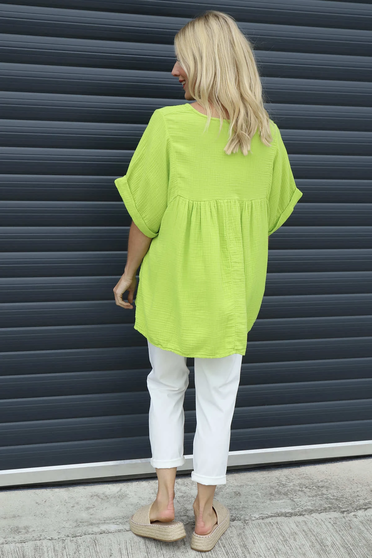 Ravello Crinkle Cotton Top Lime 6 Ravello Crinkle Cotton Top Lime - Image 4