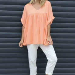 Ravello Crinkle Cotton Top Orange