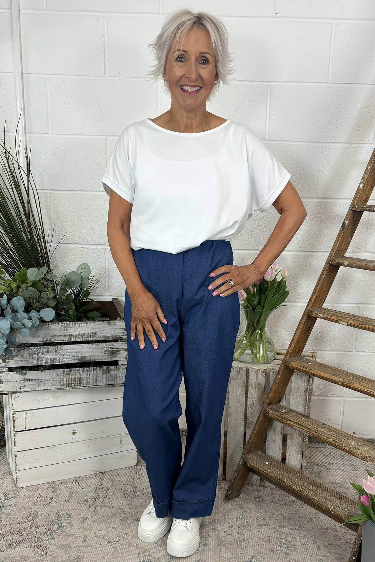 Darlene Lightweight Wide Leg Trousers Mid Denim 3 Darlene Lightweight Wide Leg Trousers Mid Denim