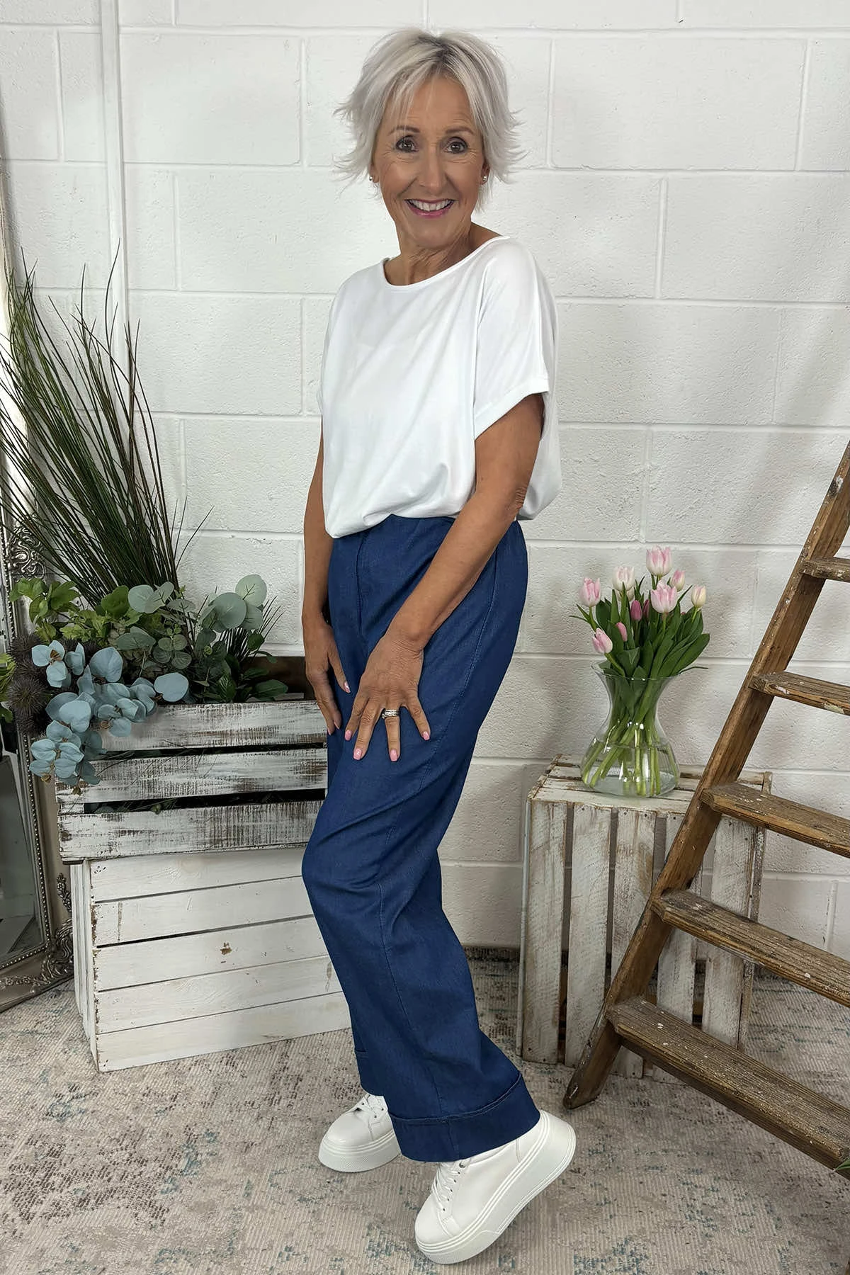Darlene Lightweight Wide Leg Trousers Mid Denim 4 Darlene Lightweight Wide Leg Trousers Mid Denim - Image 2