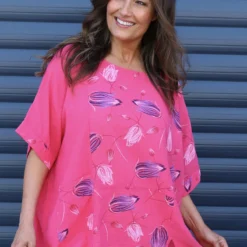 Floria Print Cotton Top Hot Pink -Kitandkaboodal Store IMG 9173 8bd78140 30d2 4c75 8ec5 b74f7c6323da