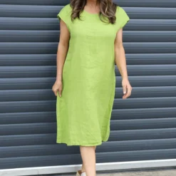Mabel Cap Sleeve Linen Dress Olive