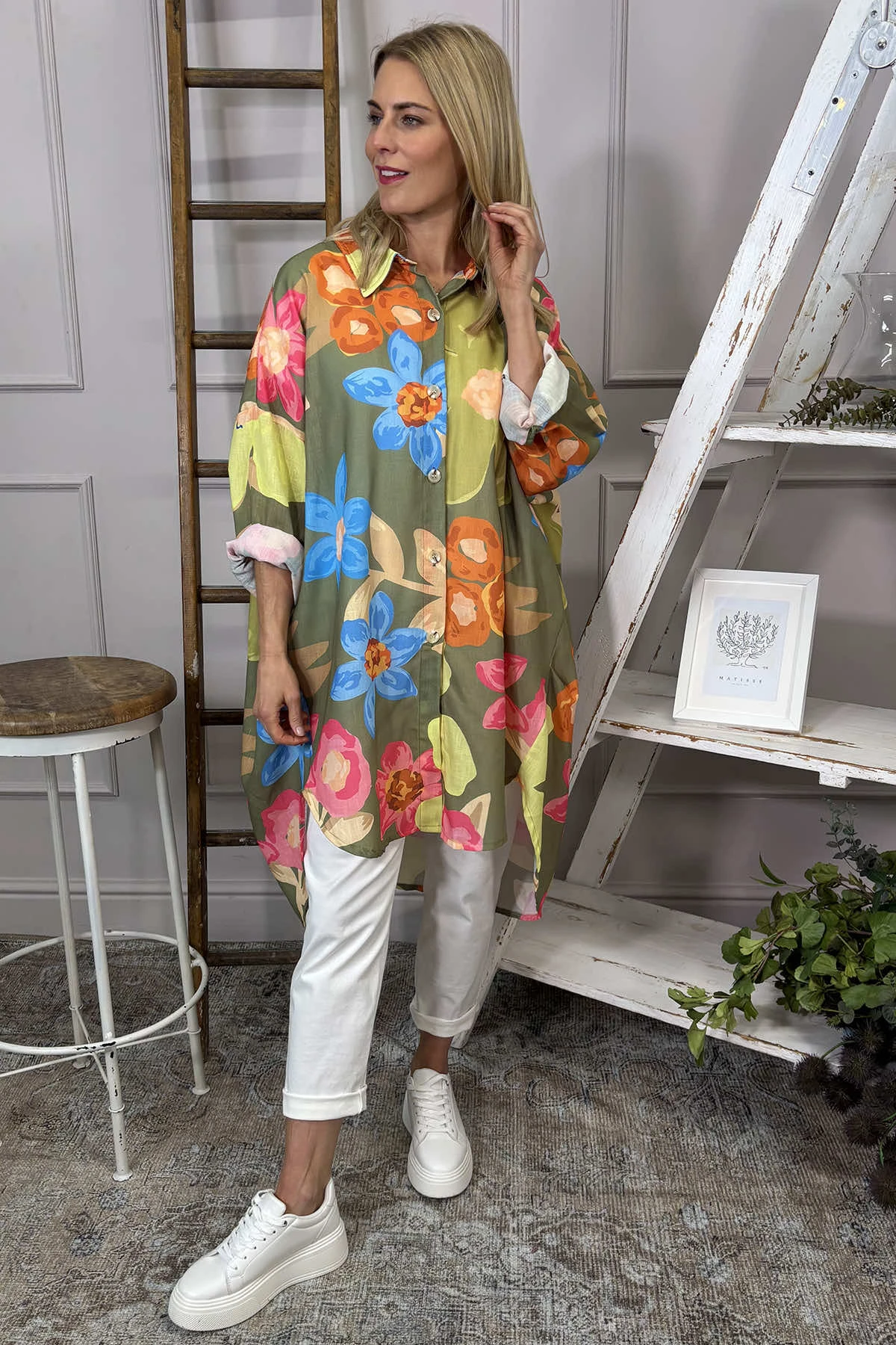 Macie Floral Shirt Khaki 4 Macie Floral Shirt Khaki - Image 2