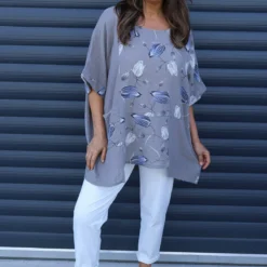 Floria Print Cotton Top Mocha