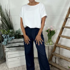 Darlene Lightweight Wide Leg Trousers Dark Denim