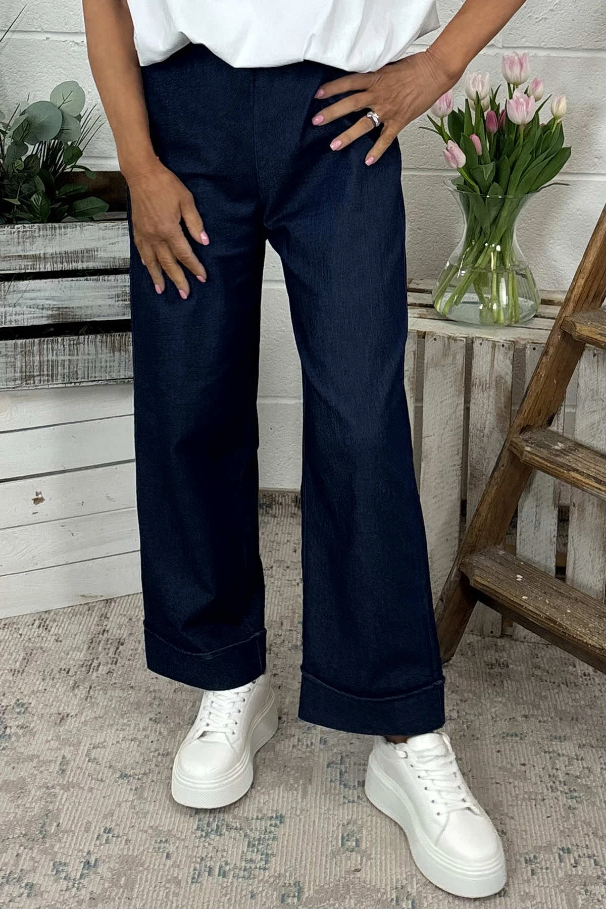 Darlene Lightweight Wide Leg Trousers Dark Denim 5 Darlene Lightweight Wide Leg Trousers Dark Denim - Image 3
