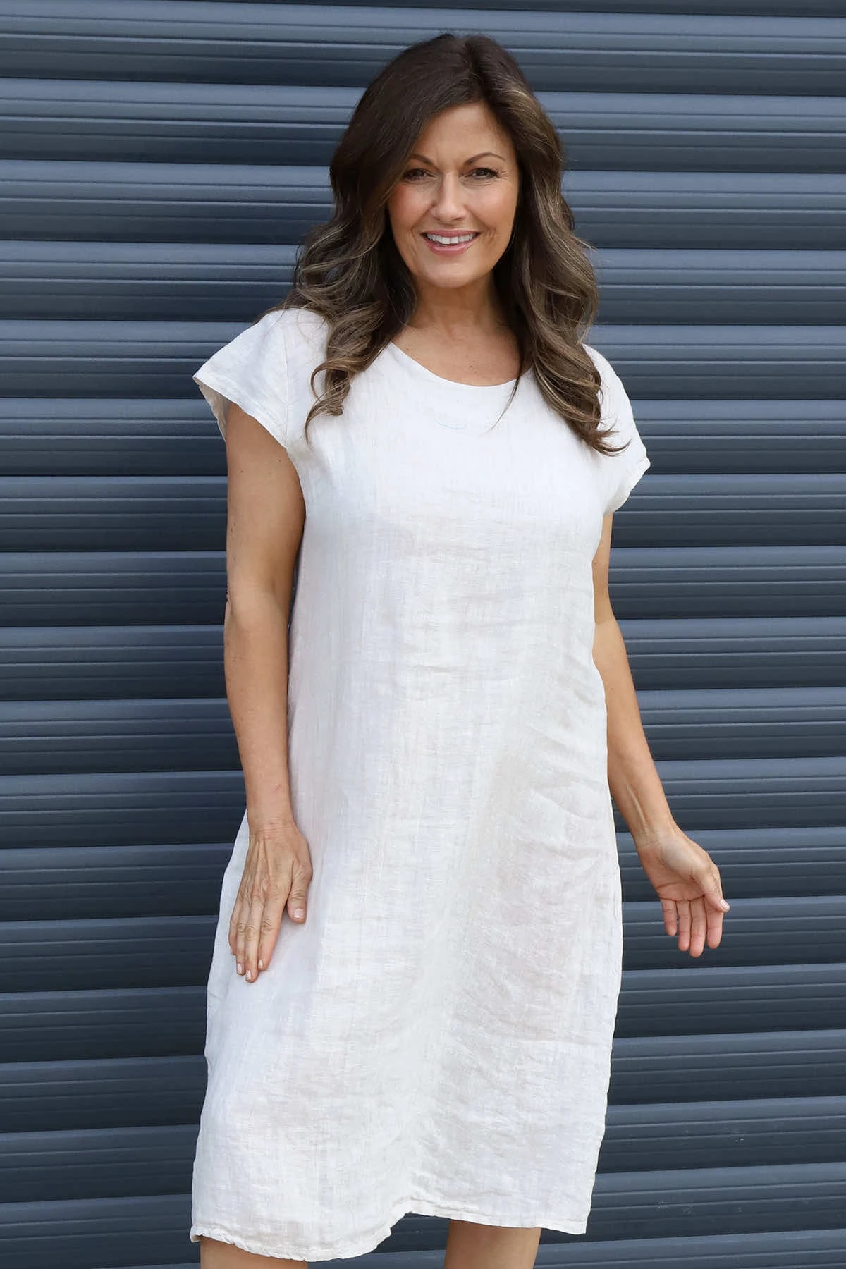 Mabel Cap Sleeve Linen Dress Stone 5 Mabel Cap Sleeve Linen Dress Stone - Image 3