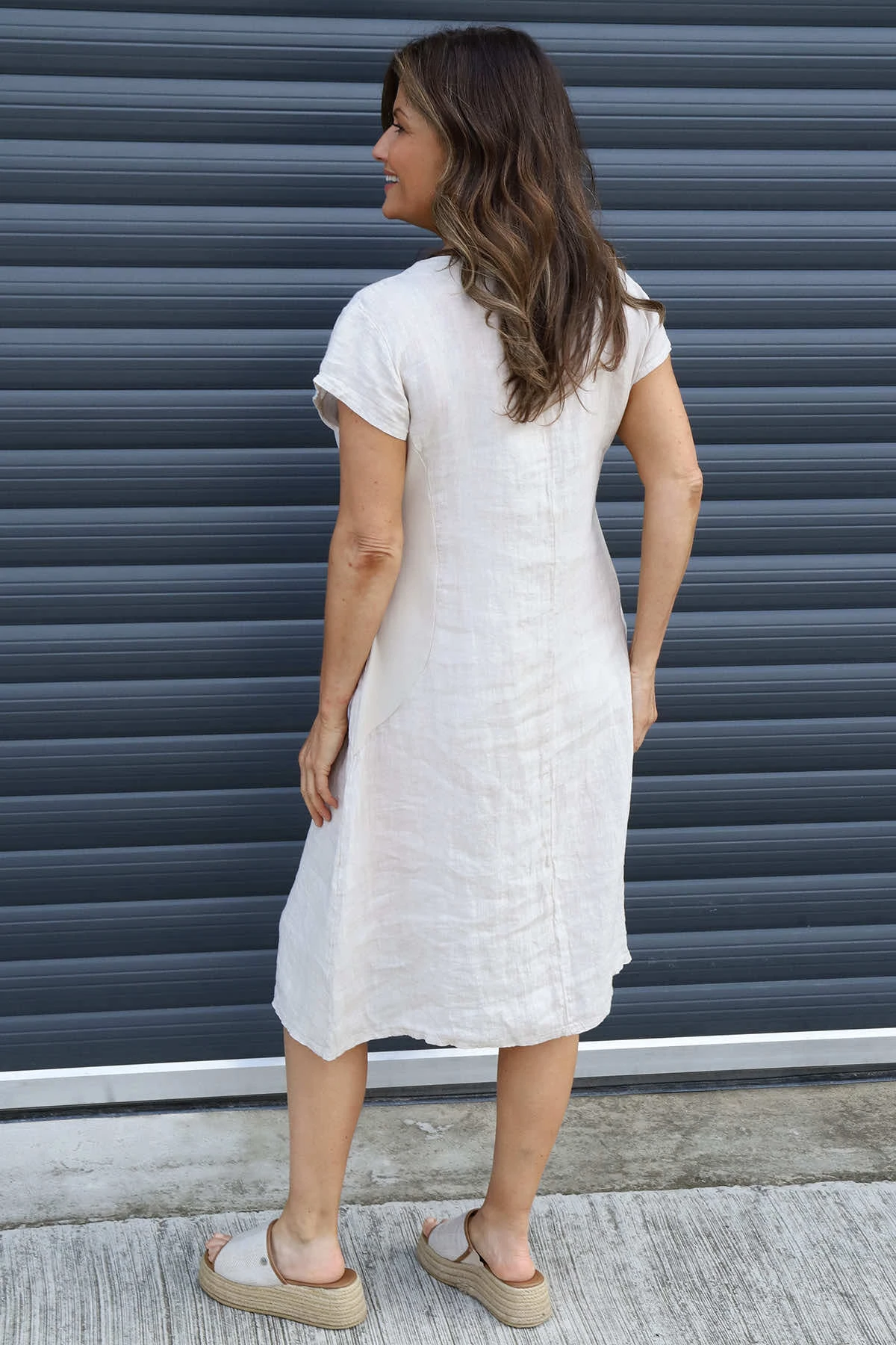 Mabel Cap Sleeve Linen Dress Stone 6 Mabel Cap Sleeve Linen Dress Stone - Image 4