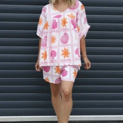 Sardinia Print Crinkle Cotton Shorts White