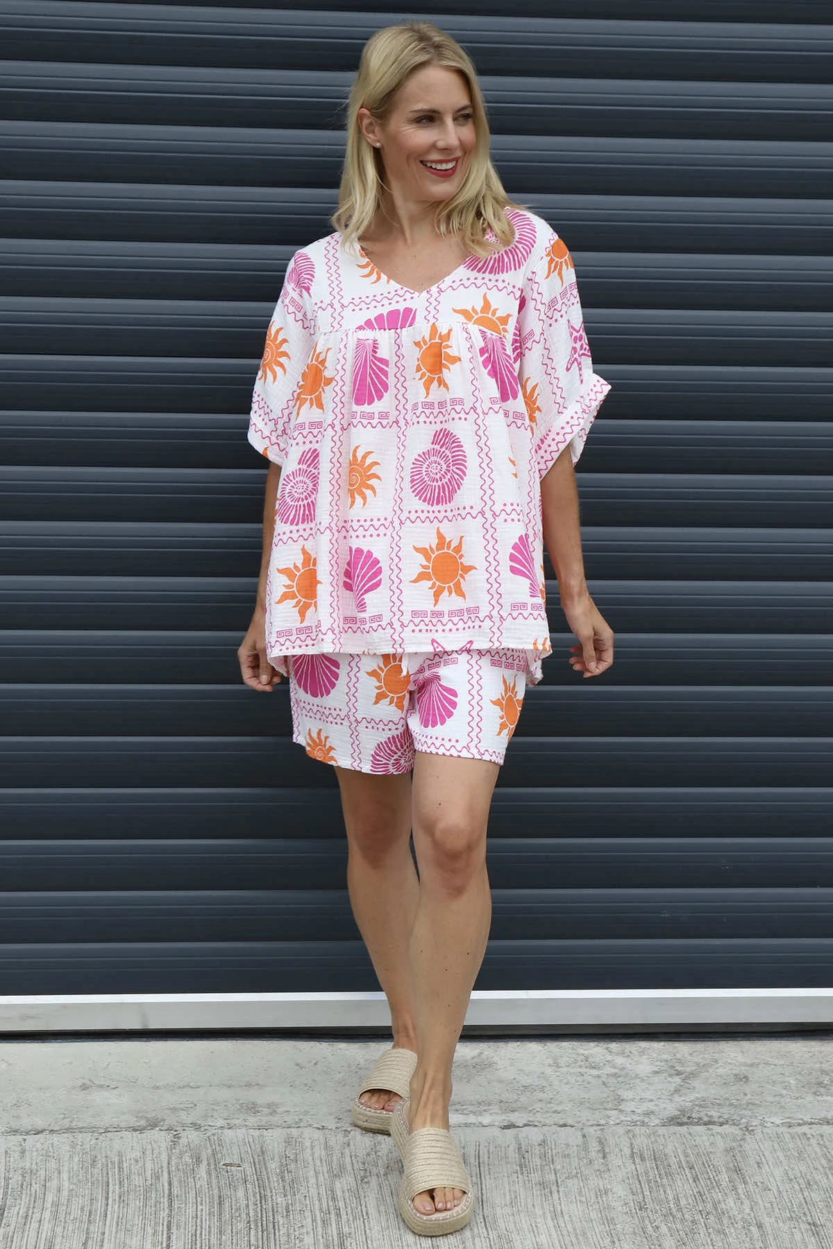 Sardinia Print Crinkle Cotton Shorts White 3 Sardinia Print Crinkle Cotton Shorts White