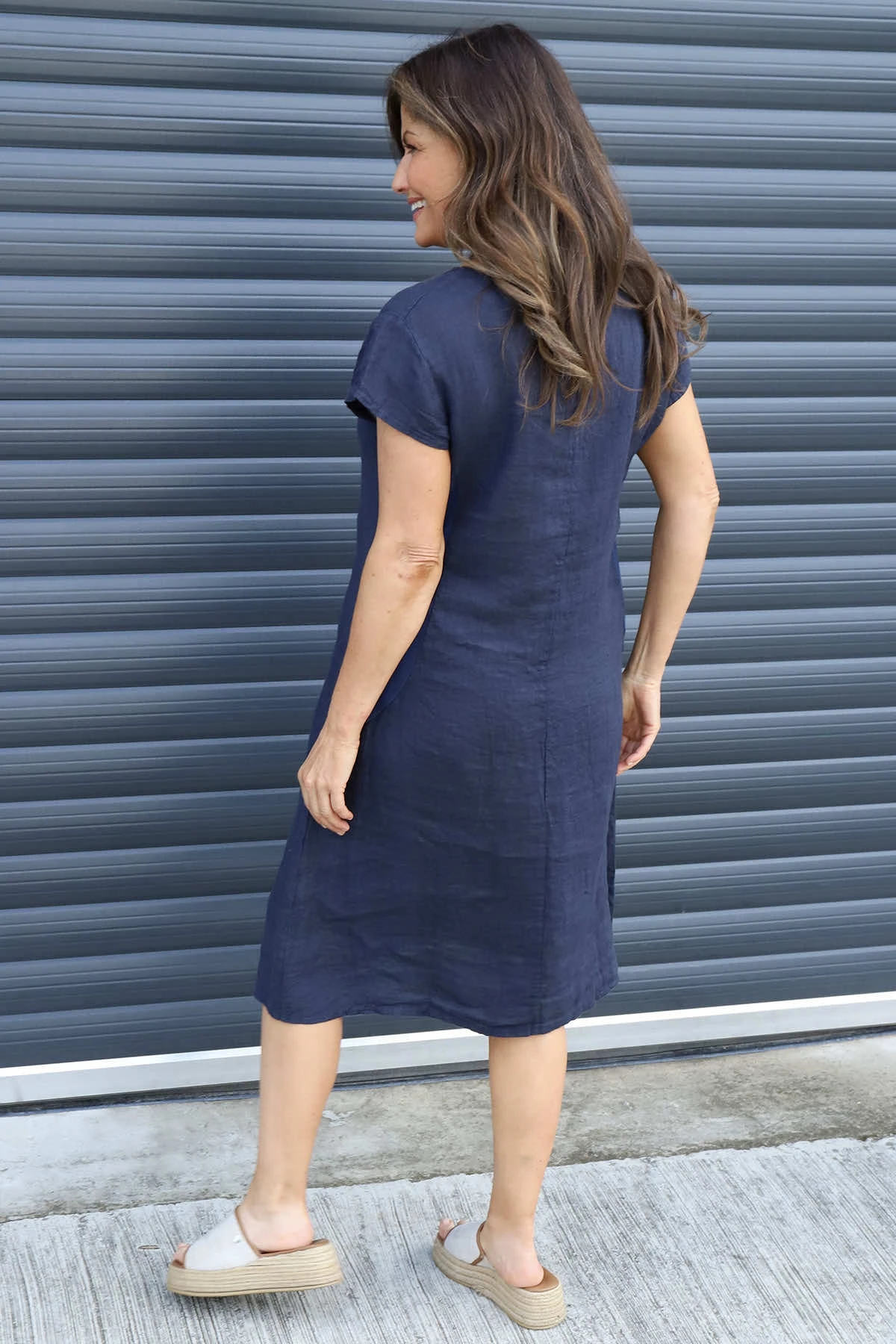 Mabel Cap Sleeve Linen Dress Navy 6 Mabel Cap Sleeve Linen Dress Navy - Image 4