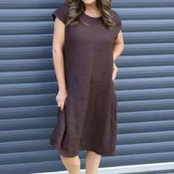 Mabel Cap Sleeve Linen Dress Cocoa