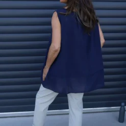 Perla Sleeveless Cotton Top Navy 9 Perla Sleeveless Cotton Top Navy -Kitandkaboodal Store IMG 9265 f109950c e2d0 49ab 9af7 ddc1f31ed139