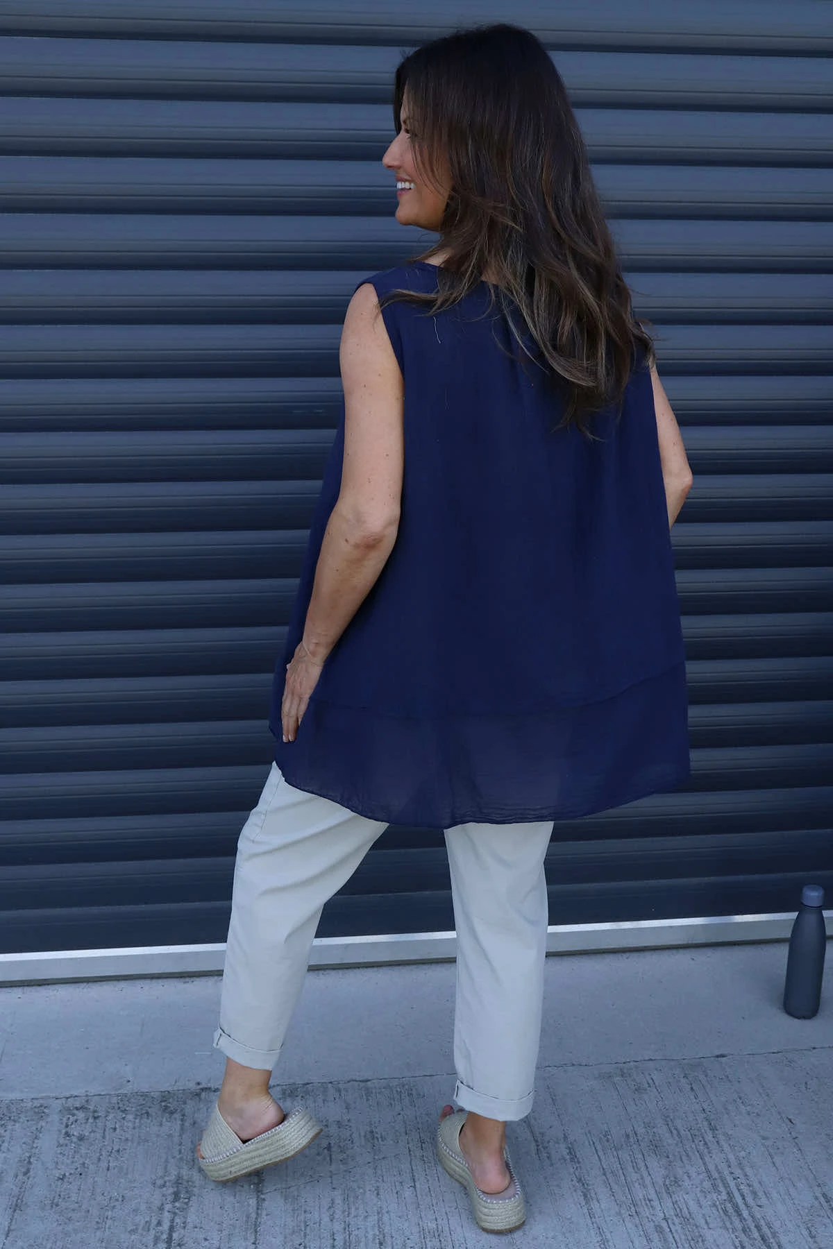 Perla Sleeveless Cotton Top Navy 6 Perla Sleeveless Cotton Top Navy - Image 4