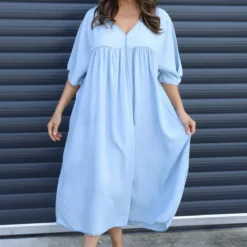 Dolores V-Neck Dress Light Denim