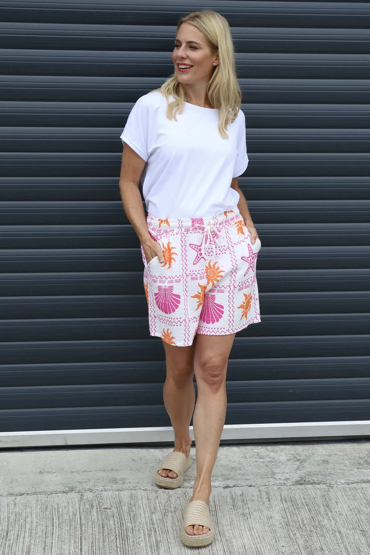 Sardinia Print Crinkle Cotton Shorts White 4 Sardinia Print Crinkle Cotton Shorts White - Image 2