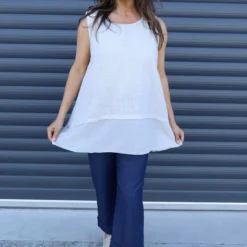 Perla Sleeveless Cotton Top Stone