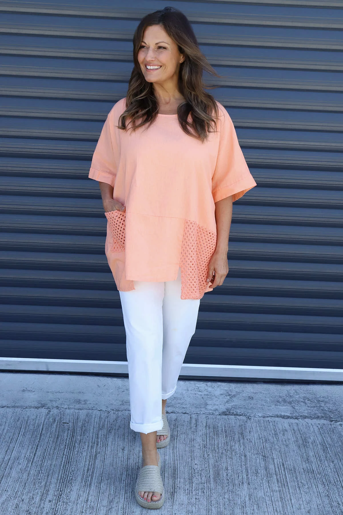 Cressida Crochet Detail Linen Top Orange 3 Cressida Crochet Detail Linen Top Orange