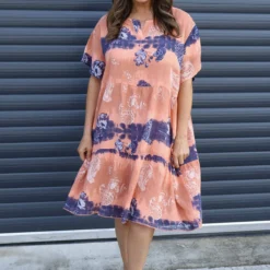 Erminia V-Neck Print Cotton Tunic Orange