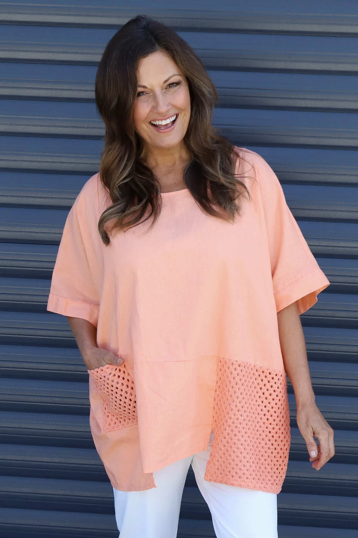 Cressida Crochet Detail Linen Top Orange 4 Cressida Crochet Detail Linen Top Orange - Image 2