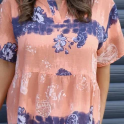 Erminia V-Neck Print Cotton Tunic Orange -Kitandkaboodal Store IMG 9337 9b559173 456d 4460 9e8e 1e8d28c3e4bb