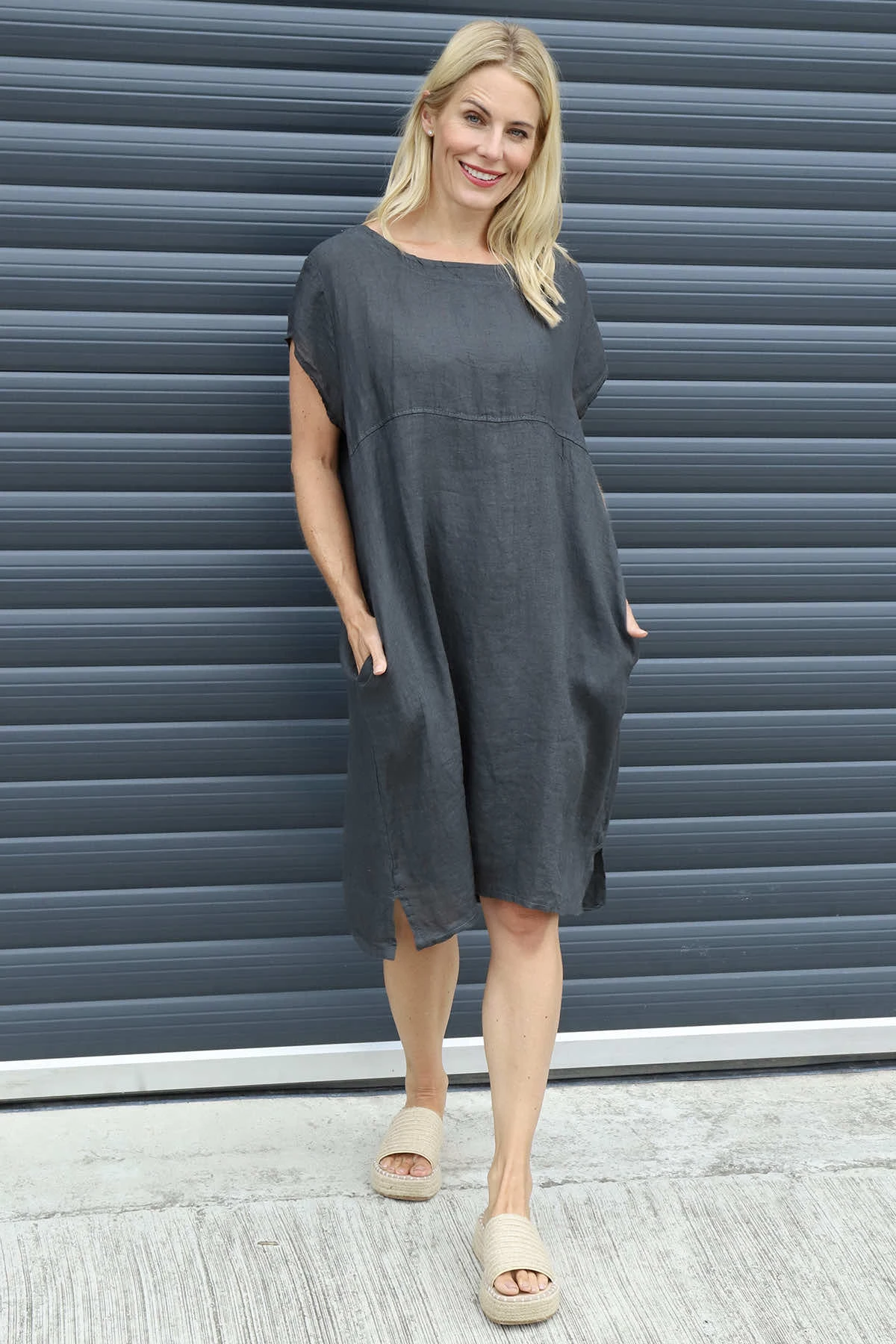 Sydel Linen Dress Charcoal 4 Sydel Linen Dress Charcoal - Image 2