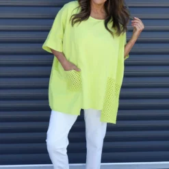 Cressida Crochet Detail Linen Top Lime