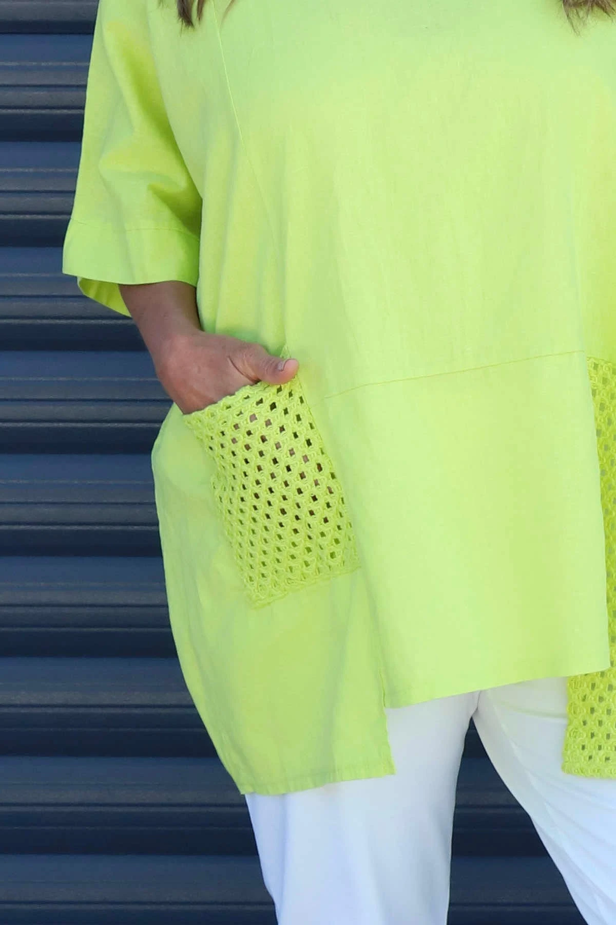 Cressida Crochet Detail Linen Top Lime 5 Cressida Crochet Detail Linen Top Lime - Image 3