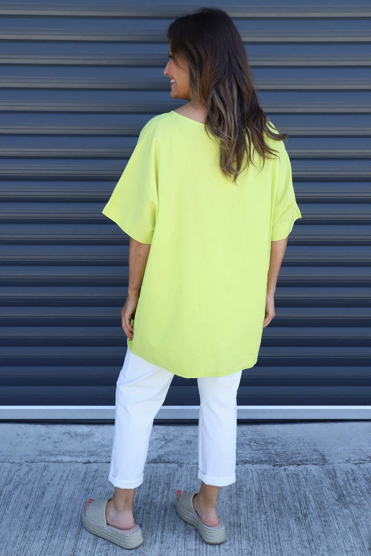 Cressida Crochet Detail Linen Top Lime 6 Cressida Crochet Detail Linen Top Lime - Image 4