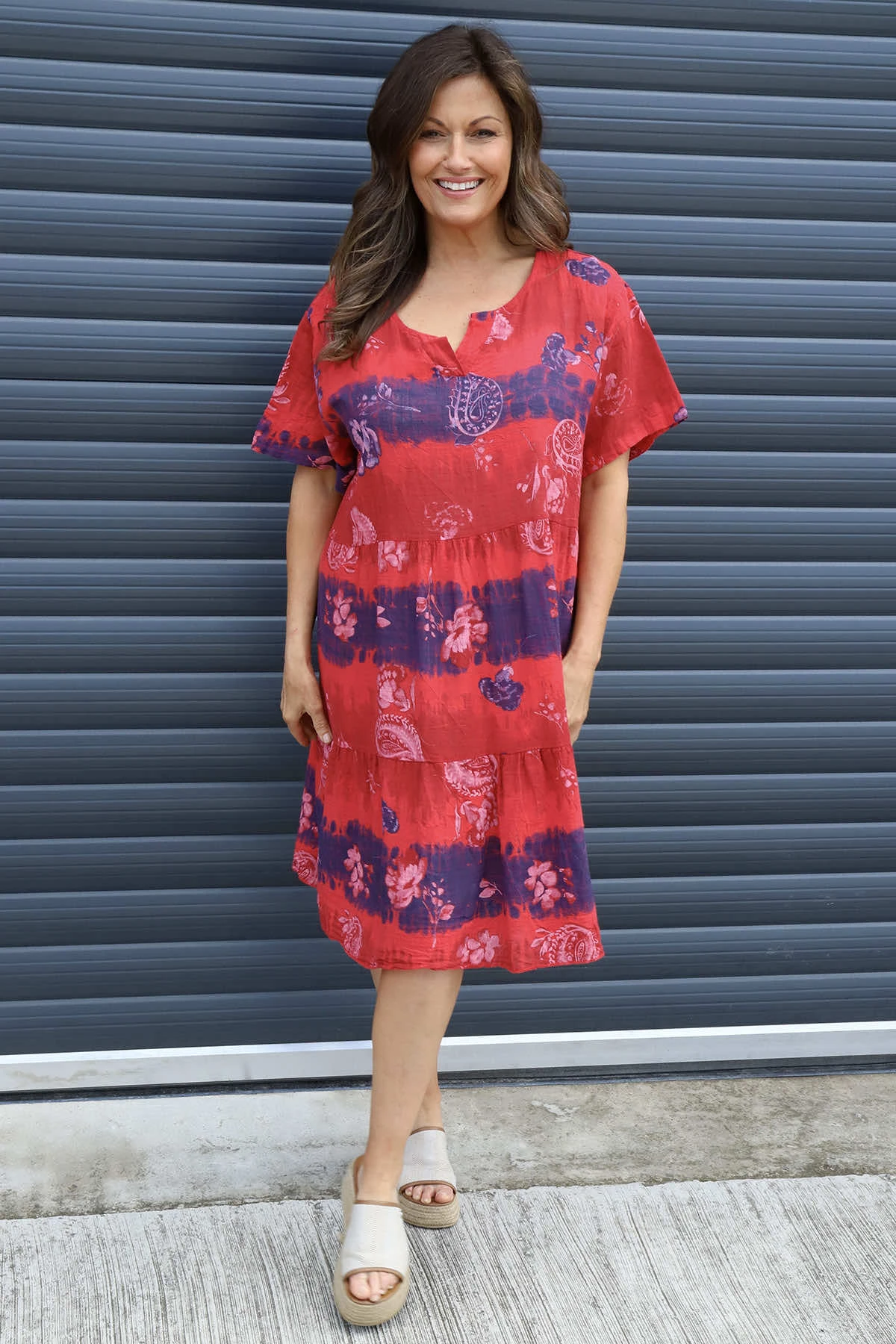 Erminia V-Neck Print Cotton Tunic Red 3 Erminia V-Neck Print Cotton Tunic Red