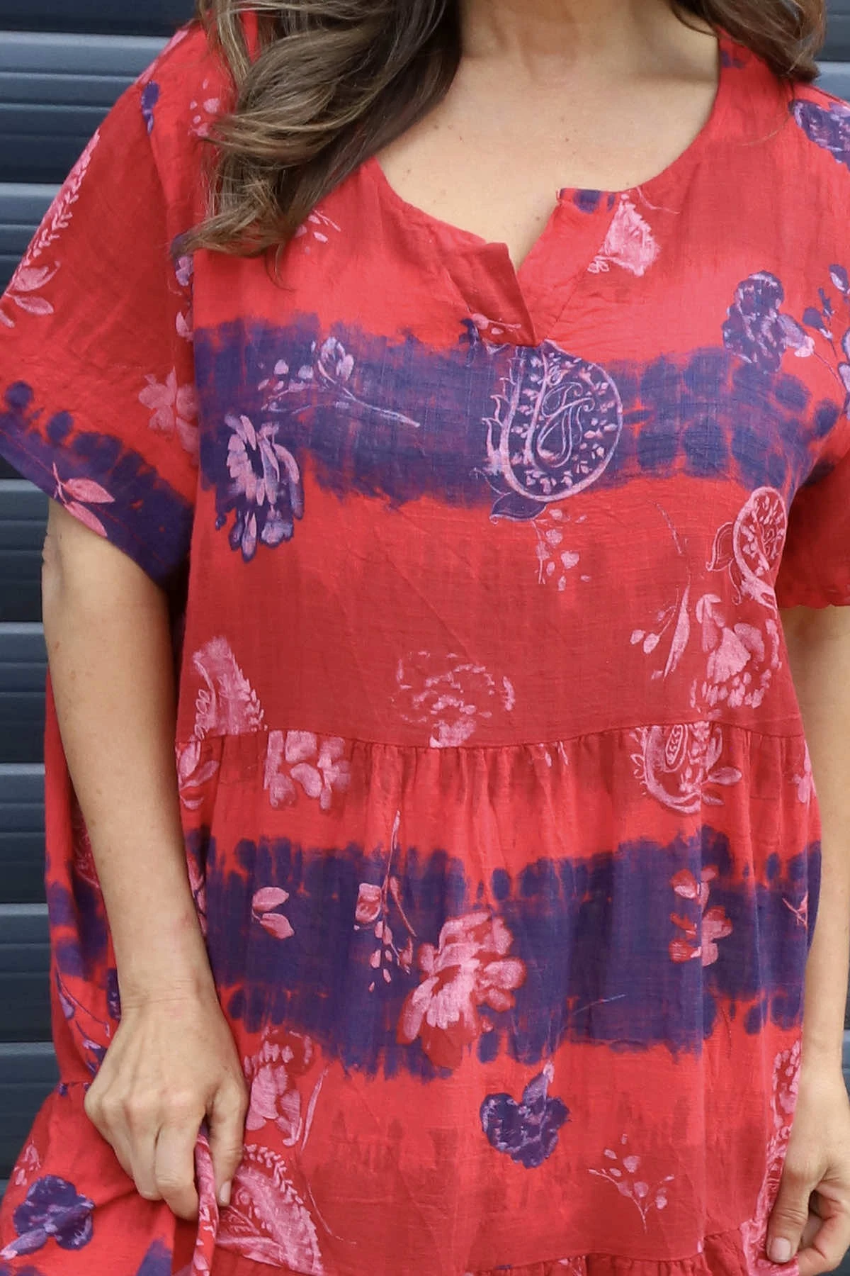 Erminia V-Neck Print Cotton Tunic Red 5 Erminia V-Neck Print Cotton Tunic Red - Image 3