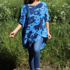 Trevone Ink Print Linen Top Blue