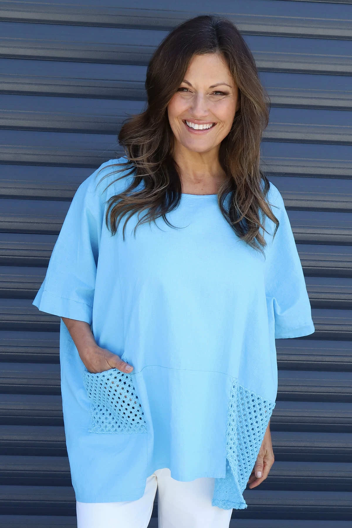 Cressida Crochet Detail Linen Top Kingfisher 3 Cressida Crochet Detail Linen Top Kingfisher