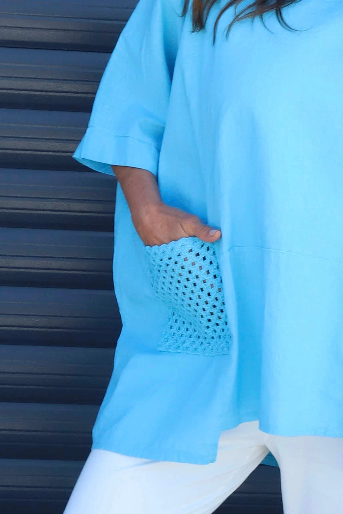 Cressida Crochet Detail Linen Top Kingfisher 5 Cressida Crochet Detail Linen Top Kingfisher - Image 3