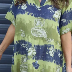 Erminia V-Neck Print Cotton Tunic Olive -Kitandkaboodal Store IMG 9425 9f28aeae d3e9 4eb0 b901 ce0919ef9070