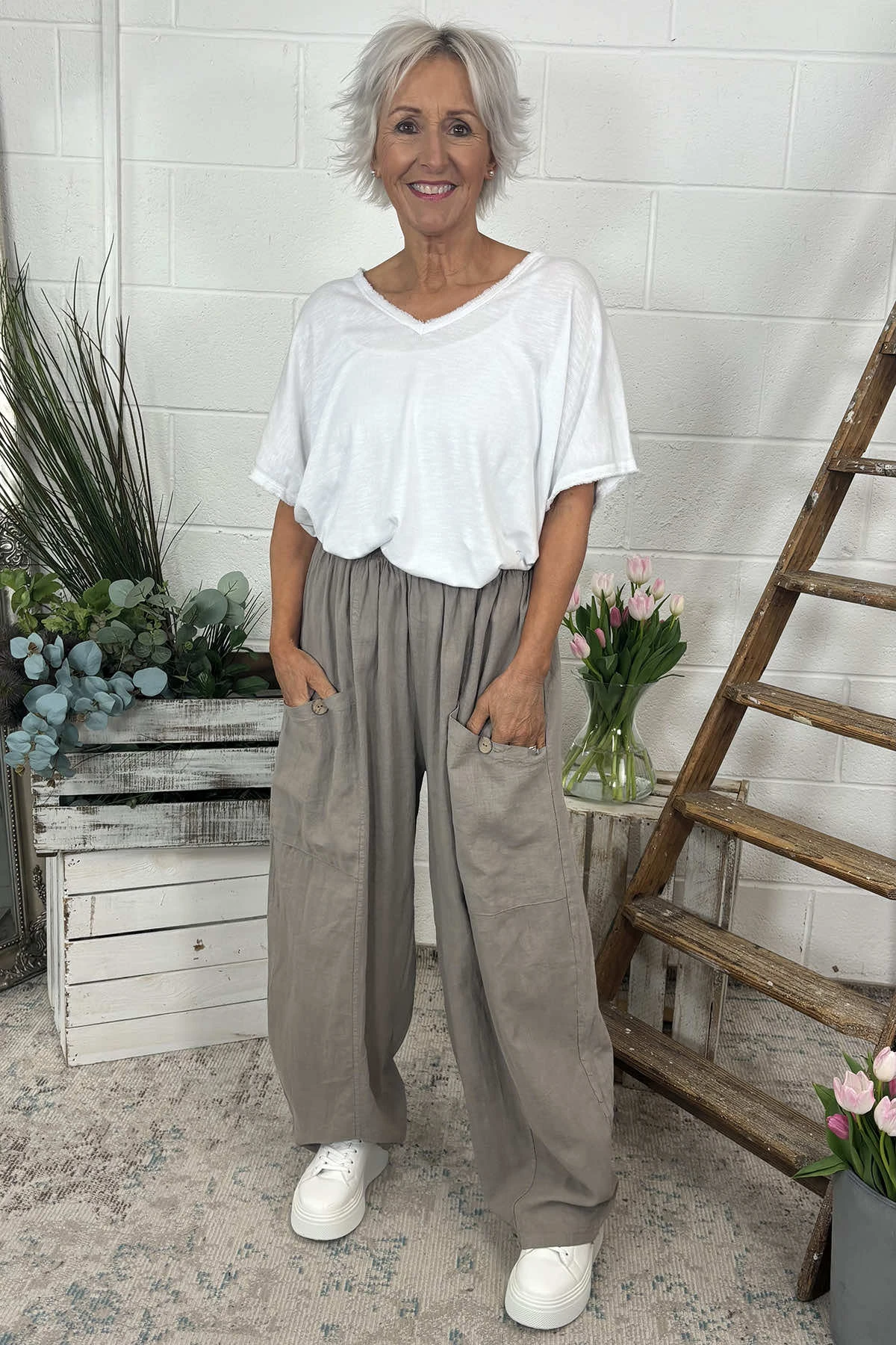 Clarisse Button Pocket Linen Trousers Mocha 3 Clarisse Button Pocket Linen Trousers Mocha