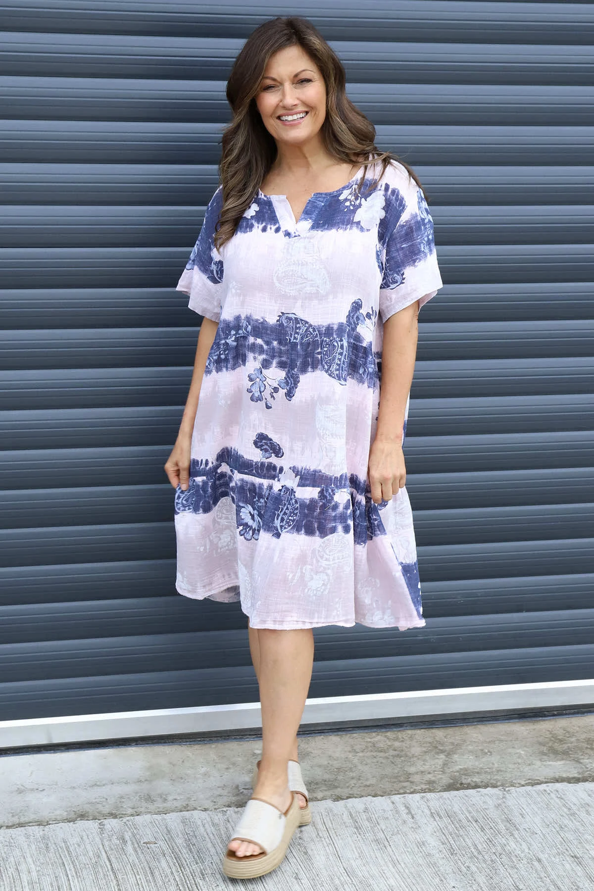 Erminia V-Neck Print Cotton Tunic Pink 3 Erminia V-Neck Print Cotton Tunic Pink