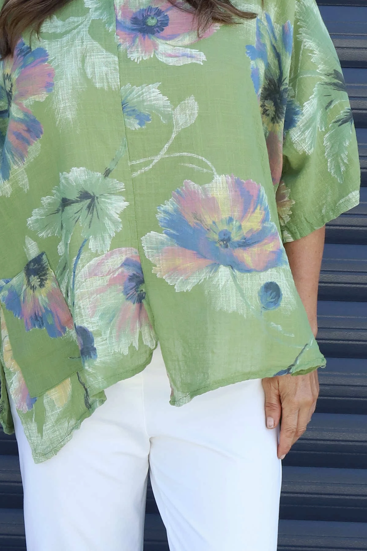 Isolde Botanical Print Linen Top Olive 5 Isolde Botanical Print Linen Top Olive - Image 3