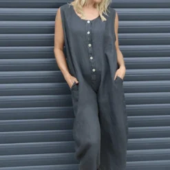 Margot Sleeveless Linen Jumpsuit Charcoal
