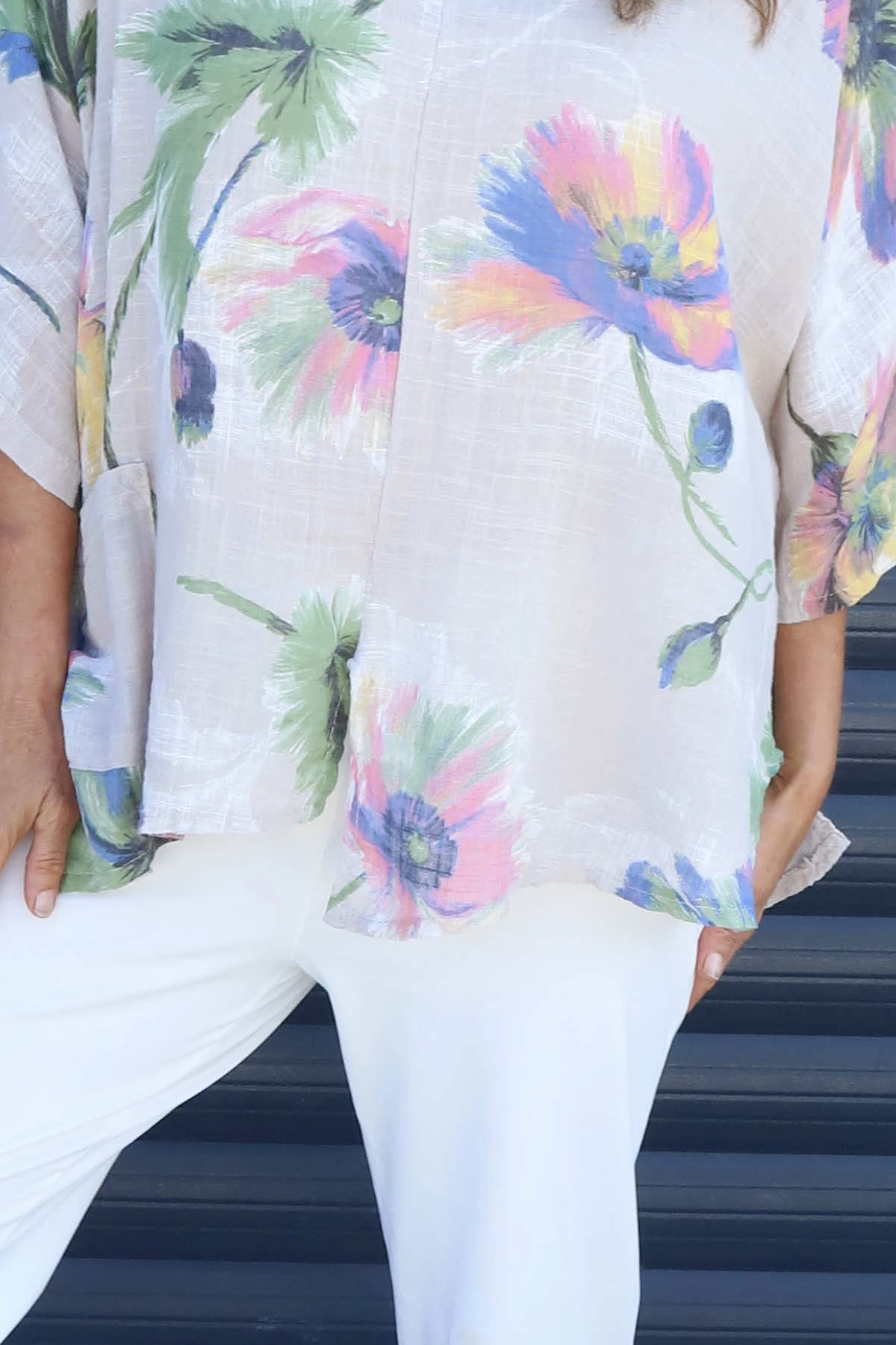 Isolde Botanical Print Linen Top Stone 5 Isolde Botanical Print Linen Top Stone - Image 3