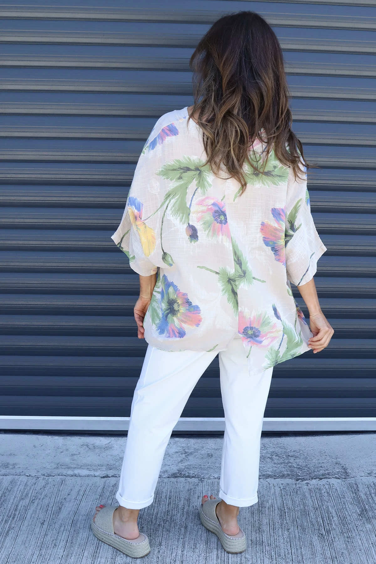 Isolde Botanical Print Linen Top Stone 6 Isolde Botanical Print Linen Top Stone - Image 4